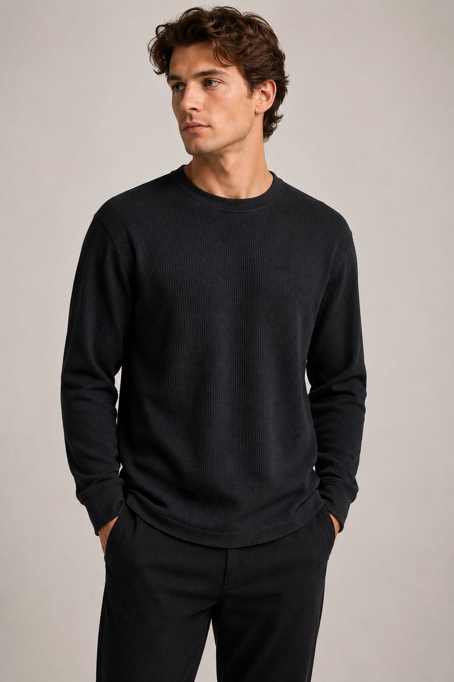 Aimé Leon Dore Black Waffle Knit Long Sleeve Thermal Shirt Men’s L